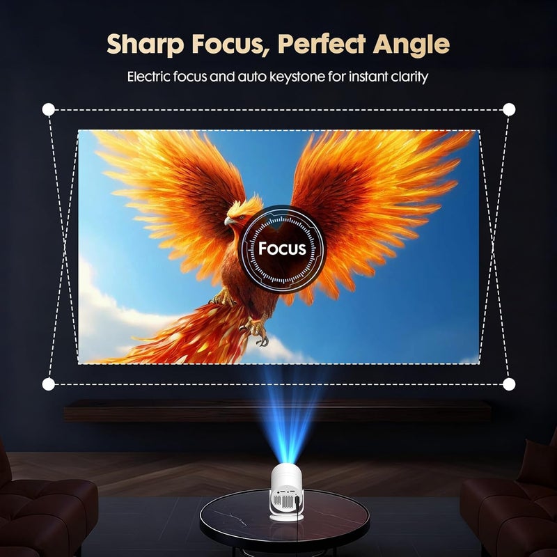 WISHOLY Mini Projector with Android 12 [Built-in App & Electric Focus] 1080P Support, Portable Movie Projector with WiFi and Bluetooth, 180° Rotatable, Compatible with Smartphone HDMI USB - Image 3